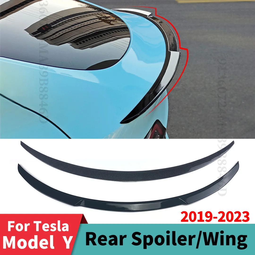 ABS Glossy Black Carbon Fiber Look Rear Spoiler Wing Body Kit For Tesla Model Y 2019-2023 Exterior Part Trim Tuning Accessories