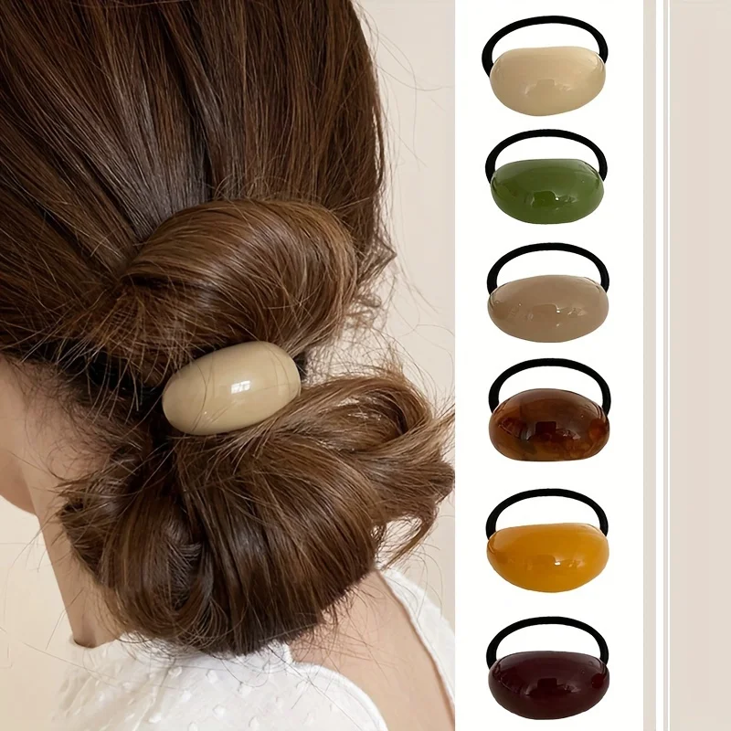 6pcs Set Mixed Color French Simplicity Elegant Highly Elastic Hair Rope  round Hair Ring Head Rope Rubber Band Headdress