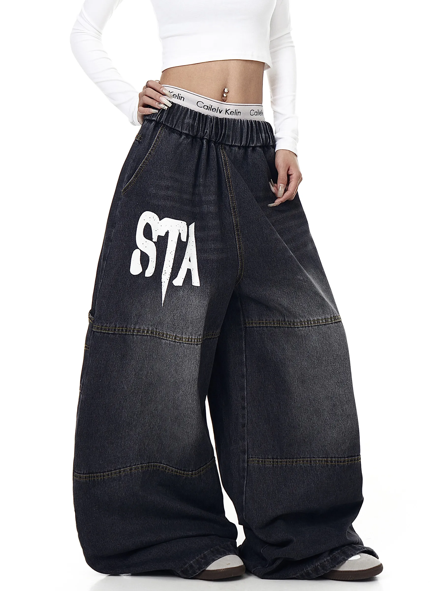 

Retro American High Street Jeans Men's Loose Fit Wide Leg Floor-Length Trousers Washed Print Comfortable Men's Jeans