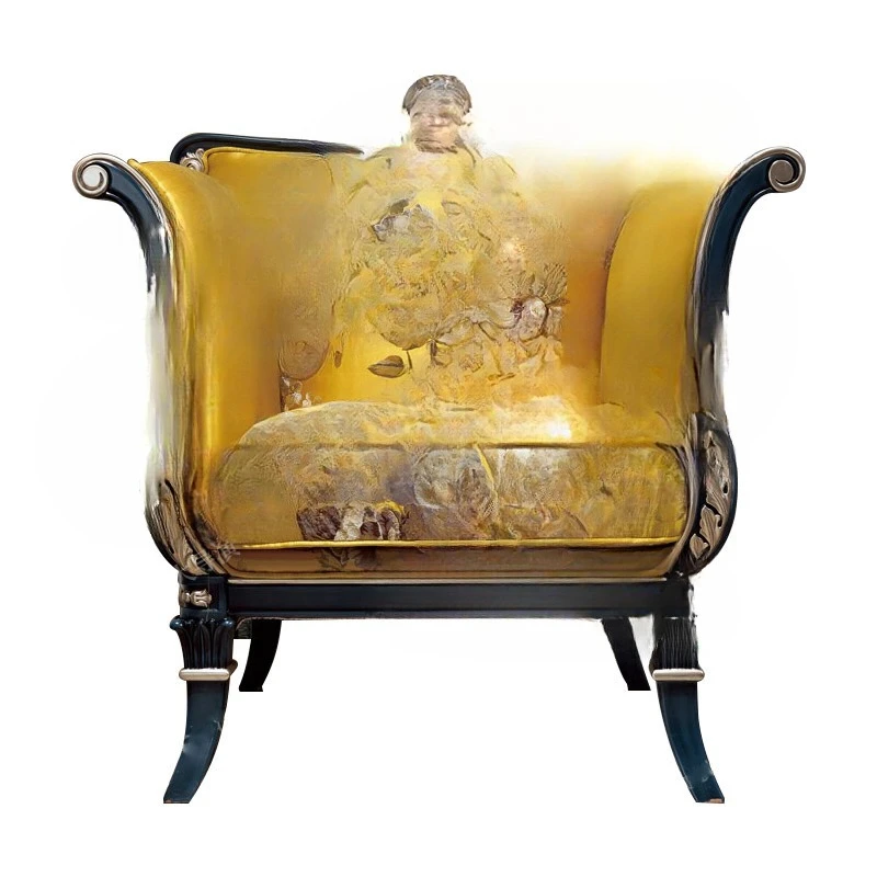 

Neoclassical solid wood carving fabric single sofa chair