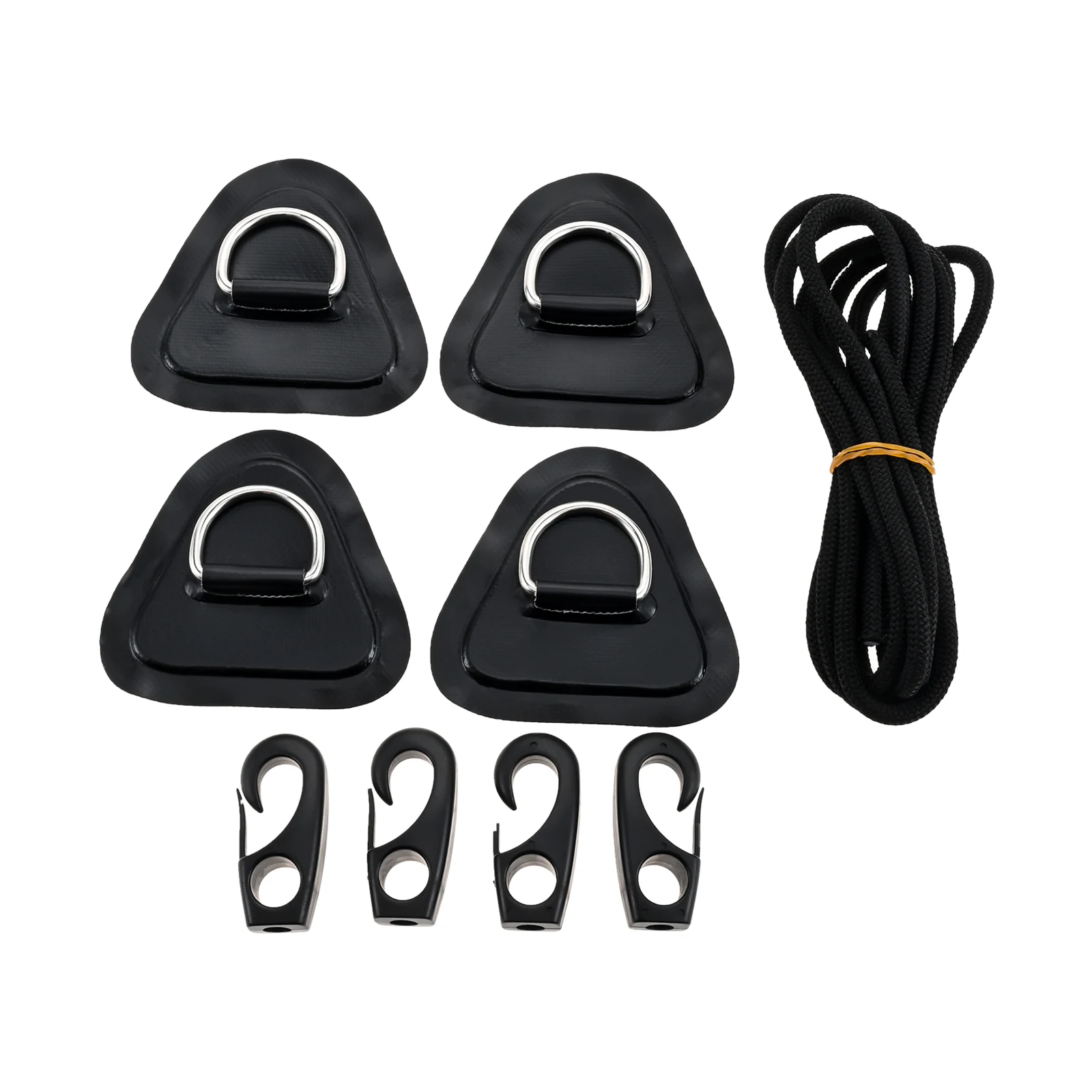 

4 шт., D-кольца из нержавеющей стали, нашивка из ПВХ, банджи-шнур 8,2 фута с крючками, комплект такелажа на палубе для надувных лодок, каяков, лодок, доска SUP