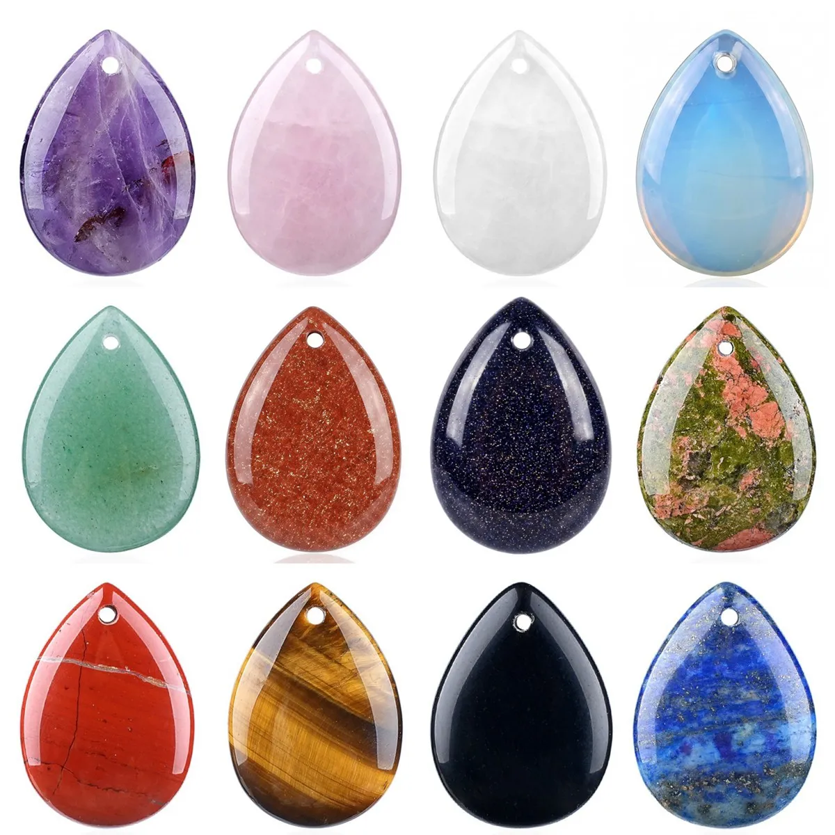 25X33mm Teardrop Natural Stone Pendants Healing Crystal Charm for DIY Necklace Jewelry Making Wholesale