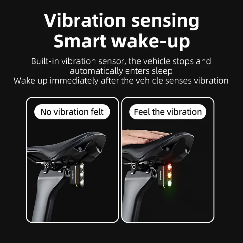 ROCKBROS Bicycle Lights Smart Creative Three Color Bicycle Warning Taillights Type-C Rechargeable Auto Wake-Up Bike Rear Lamp