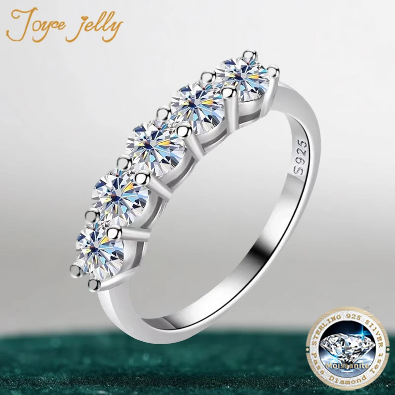 JoyceJelly D Color Moissanite Ring For Women 5pcs 4mm Total 1.5CT S925 Sterling Silver Jewelry Pass Diamond Tester Wedding Bands