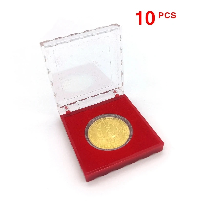 10pcs Golden Bitcoin Coin With Display Box Collectible Art  Physical commemorative Casascius BTC Metal Antique Imitation