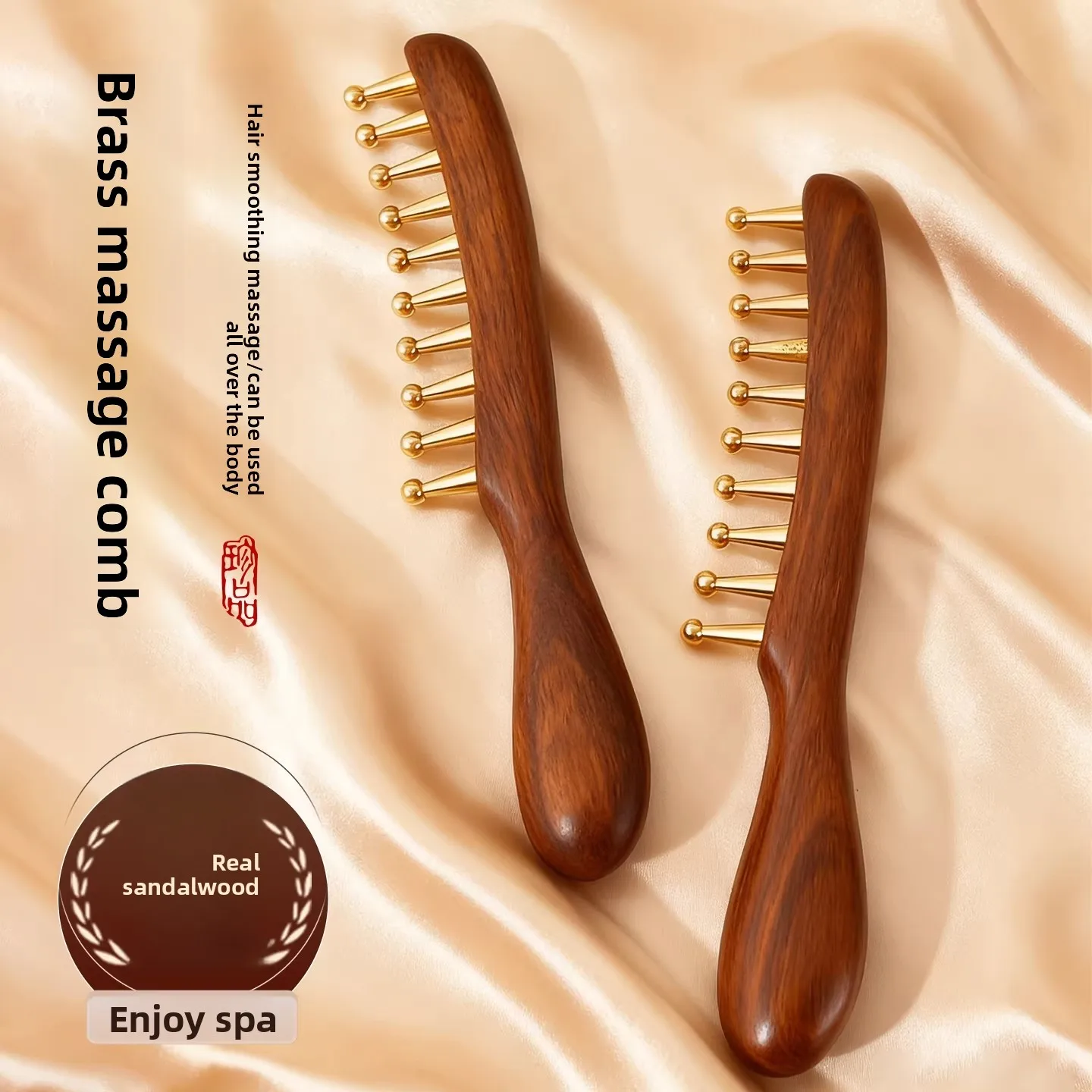 Peigne de massage en laiton pour le cuir chevelu, peigne à dents larges épaissies pour le drainage des méridiens, thérapie pour hommes et femmes