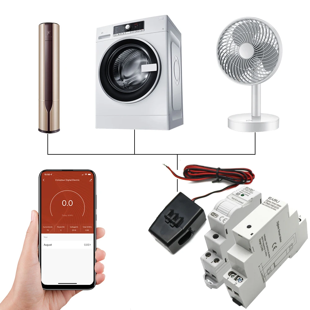 Tuya Smart WiFi Zigbee Electricity KWH Meter Din Rail Single Phase AC 110V 240V 50A 63A CT AC Meter App Real Time Monitor Power
