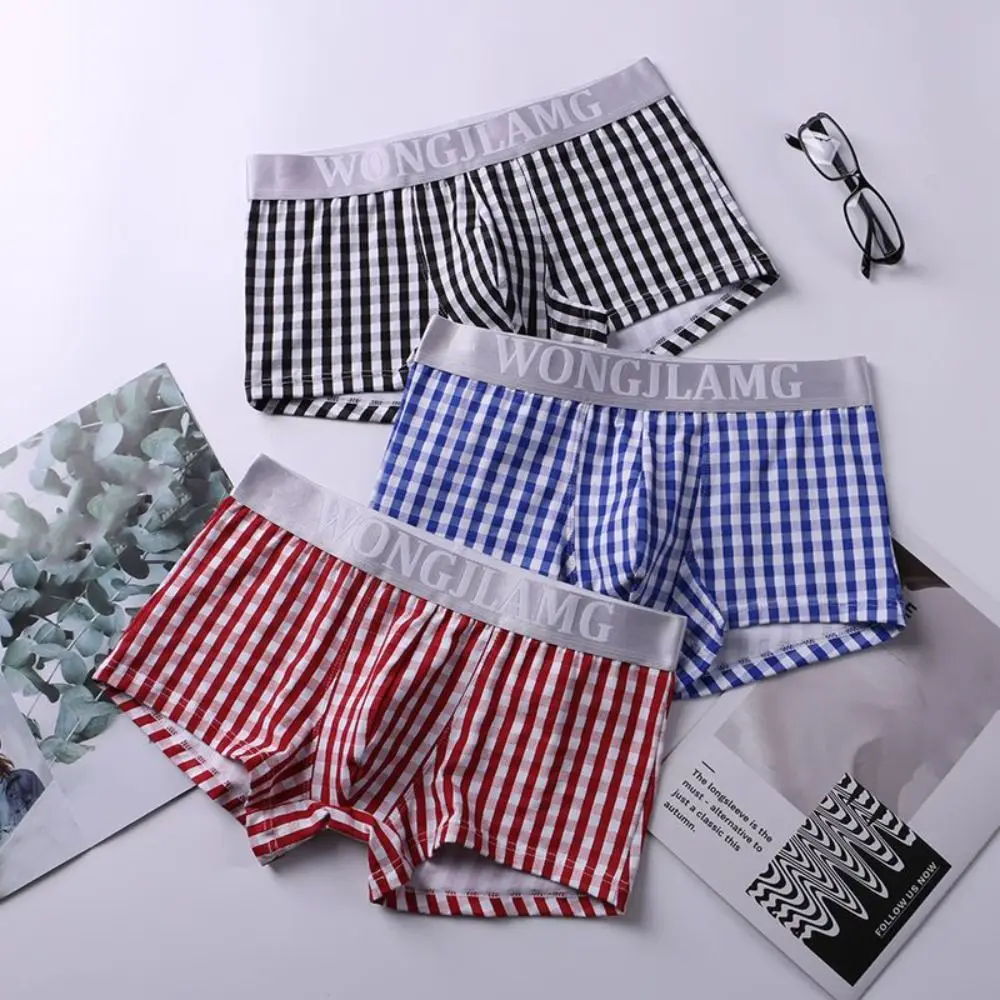 5Pcs Retro Baggy Men's Boxer Briefs Cotton Loose Plaid Panties for Men Underpants Classic Bloomers Underwears Men