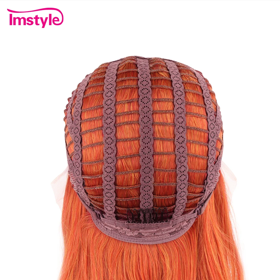 Imstyle Ginger Wig Synthetic Lace Front Wig Orange Mixed Color Long Wavy Wig Heat Resistant Fiber Cosplay Wigs For Women