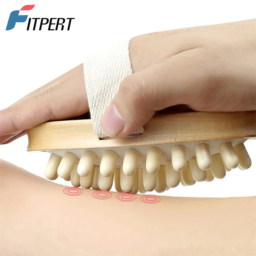 

FITPERT 1PCS Hand-Held Wooden Body Brush Cellulite Reduction Portable Relieve Tense Muscles,Natural Wood Head Scalp Massage Tool