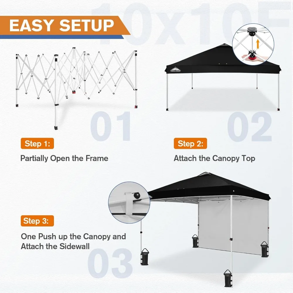 Tienda de campaña con dosel emergente con 1 pared lateral, tienda para eventos de fácil instalación, parasol para exteriores, bolsa de transporte con ruedas, estacas y cuerdas para chico, instantánea