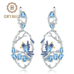 GEM'S BALLET 7.13Ct Natural Swiss Blue Topaz Earrings Fine Jewelry 925 Sterling Silver Handmade Bird Drop Earrings for Women