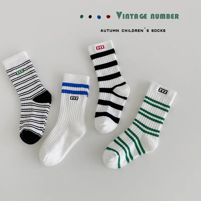 Children Mid Calf Length Socks Spring Autumn Cotton Socks Boys Girls Sport Socks Kids Cozy Classic Striped School Socks