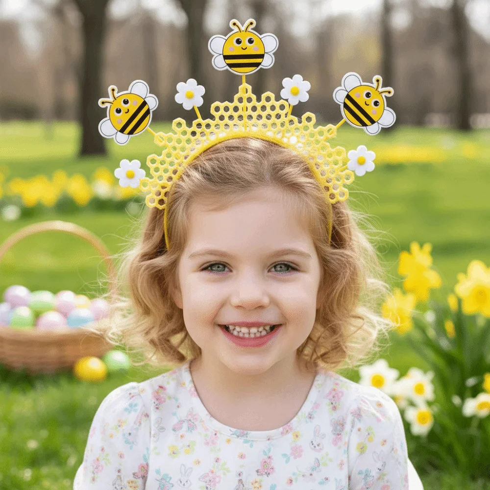 

Креативный повязка на голову в виде улья с мультяшными пчелками, милый забавный аксессуар для волос в виде пчелы, легкий пластиковый головной убор на Пасху, для танцевальных выступлений