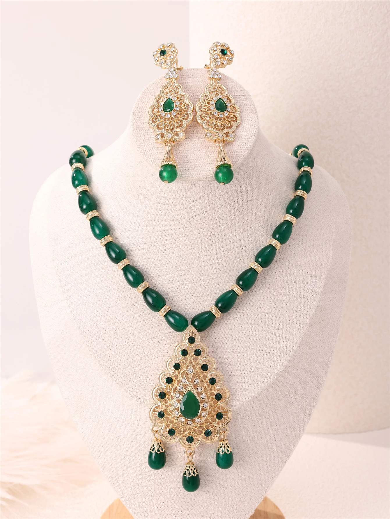 Algerian Bridal Handmade Beads Jewelry Set Arabic Women\'s Gown Imitation Pearl Necklace Earrings Accessories