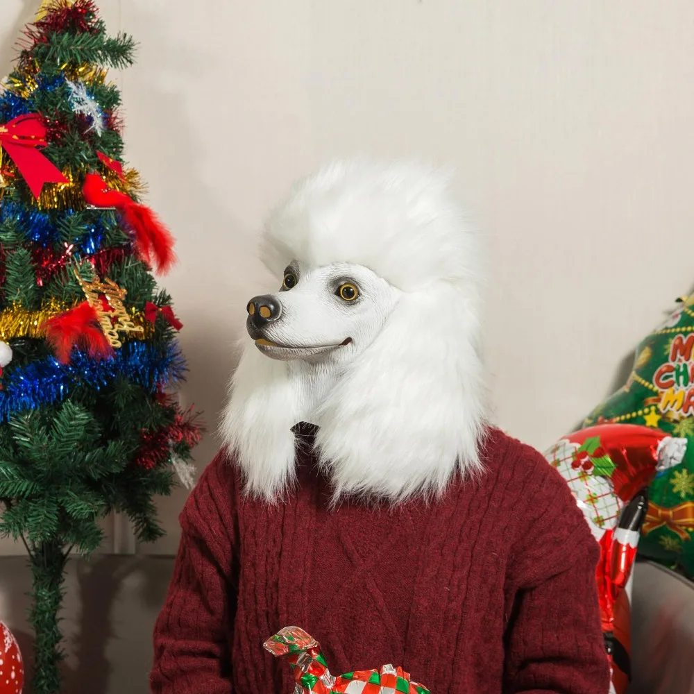 Dog Mask Poodle Head Face Costume Novelty Latex Animal Head Mask Cospaly Carnaval Party Dressing Up Masquerade Mardi Gras Mask