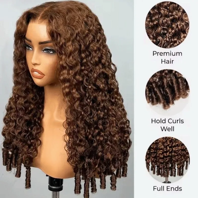 Burmese Curly Human Hair Half Wig, 3 in 1 Pre Separated Drawstring No Tape Half Wig for Women