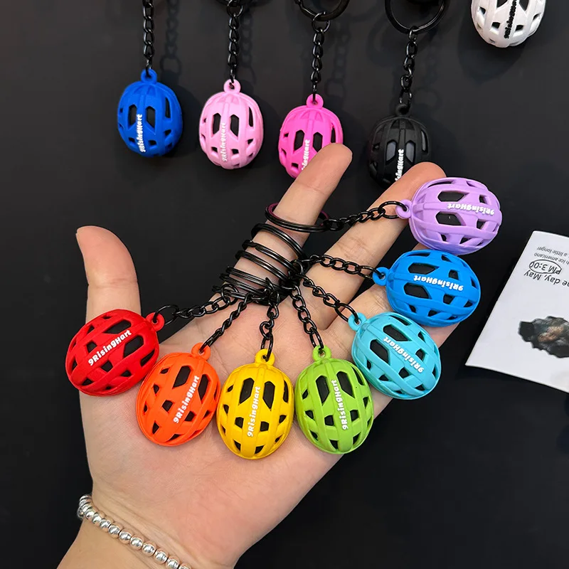 Bicycle Helmet Pendant Keychain Cute Helmet Charm Key Ring Key Fob Backpack Ornament Bag Purse Decoration Gift for Women Men
