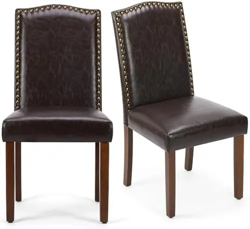 

Upholstered Dining Chairs Set of 2, Modern Upholstered Leather Dining Room Chair with Nailhead Trim and Wood Legs, Mid-Century A