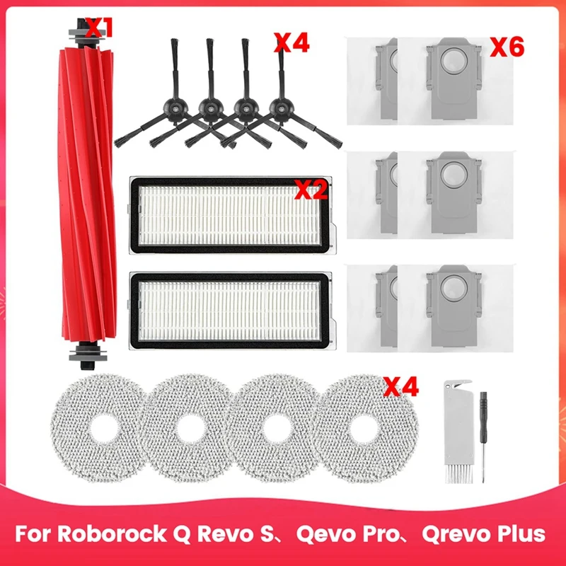 Pièces de sacs à poussière pour aspirateur robot Roborock Q Revo S, Qevo Pro, Qrevo Plus, brosse latérale principale, filtre Hepa, vadrouille, gril