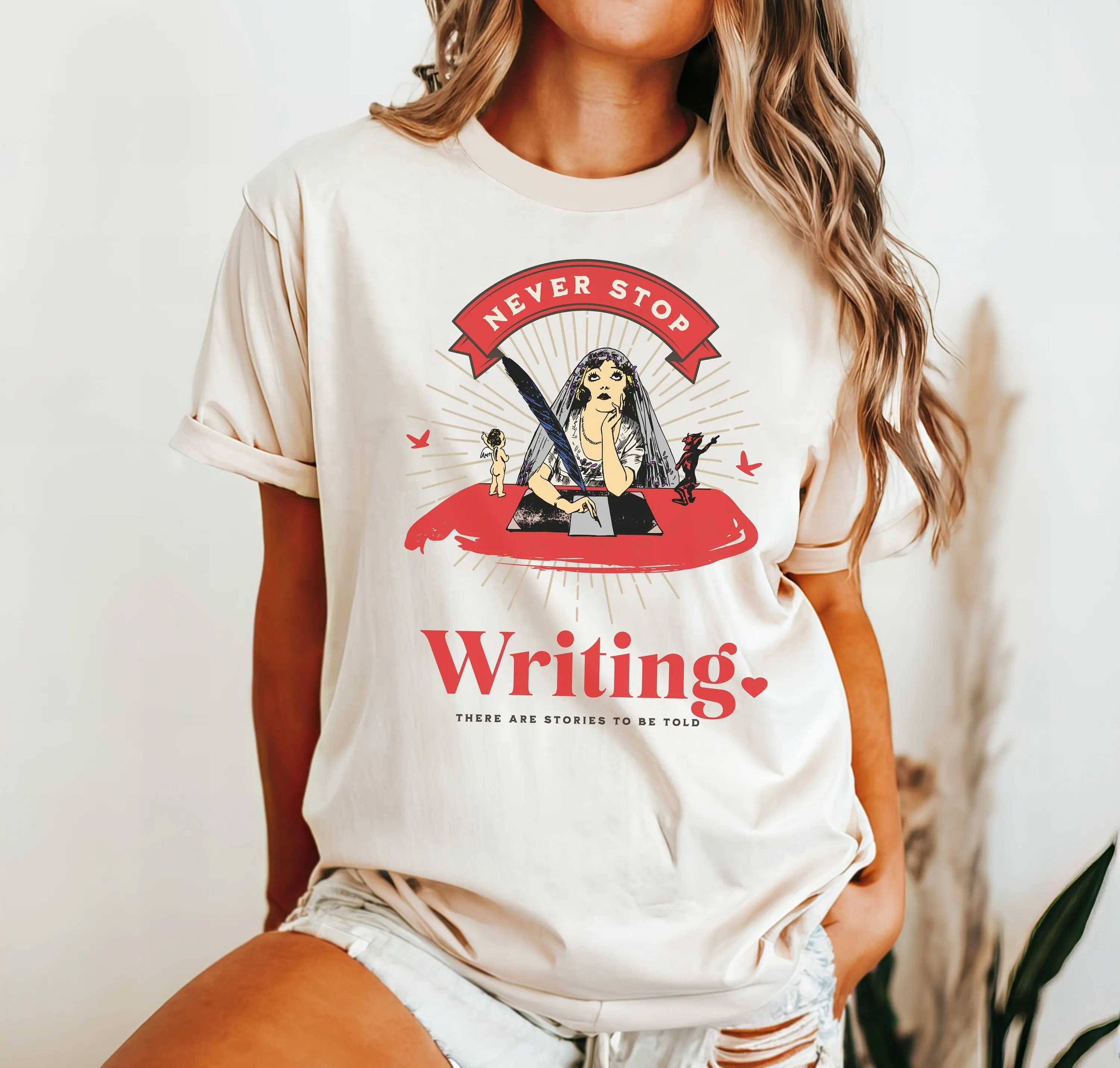 Retro author t shirt Gothic style comfort colors writer Hand drawn dark fantasy tee Future best selling book lover