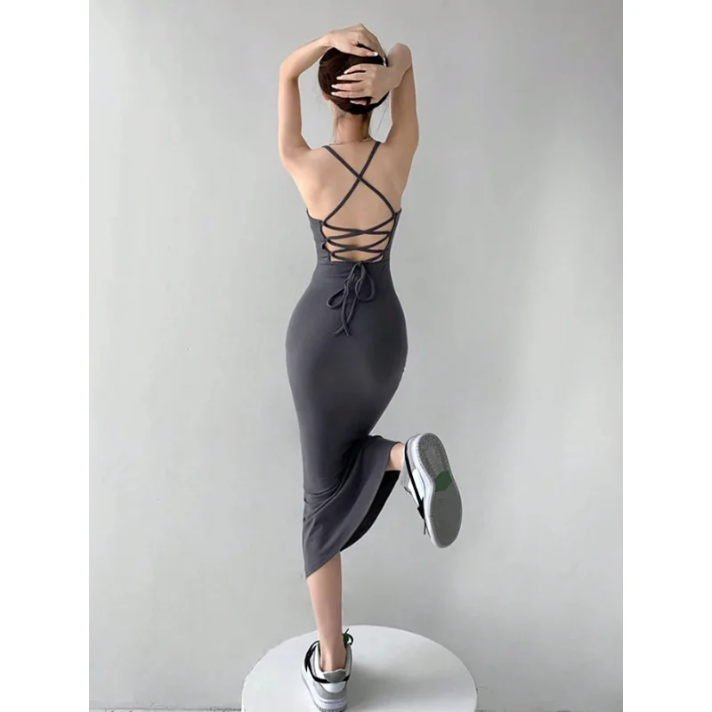 

YQ1-Sexy Hot Girl Cross Backless Dress Summer Slim Fit Bodycon Strap Dress