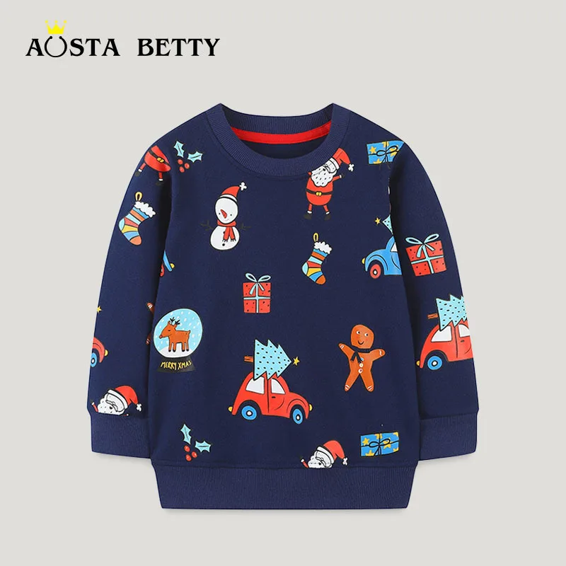 

Children's Hoodie Autumn New Boys Long Sleeve Bottom Shirt Cartoon Round Neck Christmas