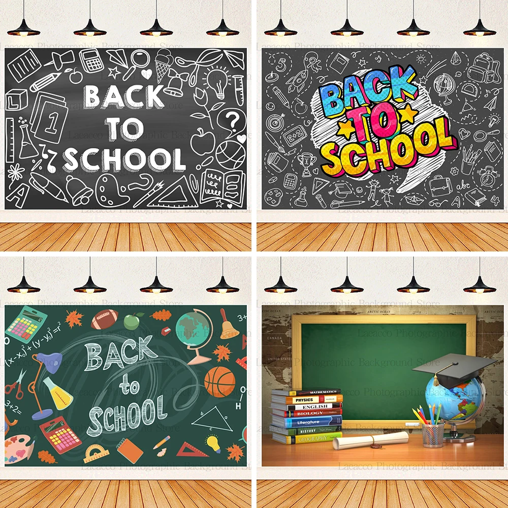 

Kids Back to School Backdrop for Photography Background Teachers Chalkboard Backpacks Chalk Classmate Students Desks Backdrop