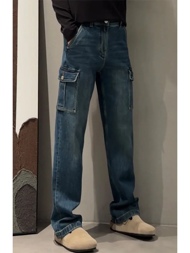 

Мужские повседневные джинсы прямого кроя American Sle, новые осенне-зимние модные брюки из полиэстера и хлопка, рабочая одежда