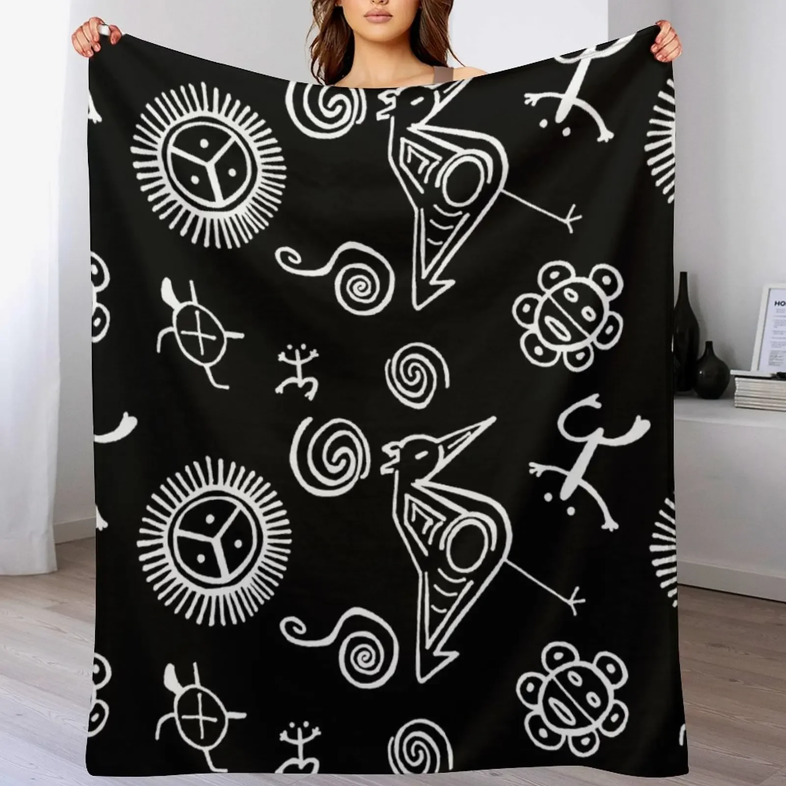 Taino Symbols | Black and White Taino Art Throw Blanket Moving Sofa Personalized Gift Blankets