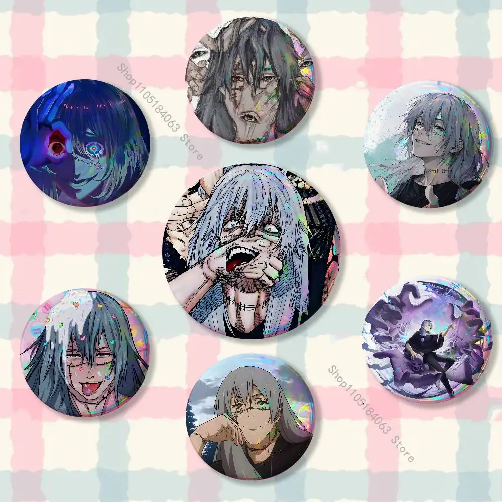 J-Jujutsu M-Mahito Badge on Backpack Clothes decoration Tinplate Round Brooch Funny Custom Gifts for Friend