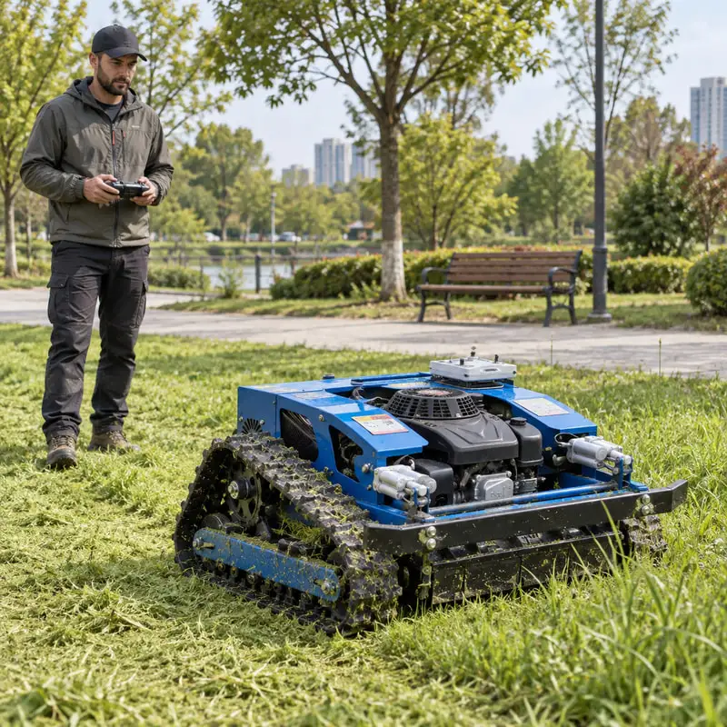 Efficient Remote Controlled Mower Built with Customized Crawler Mobility Ideal for Sloped Land Maintenance with Field Mower