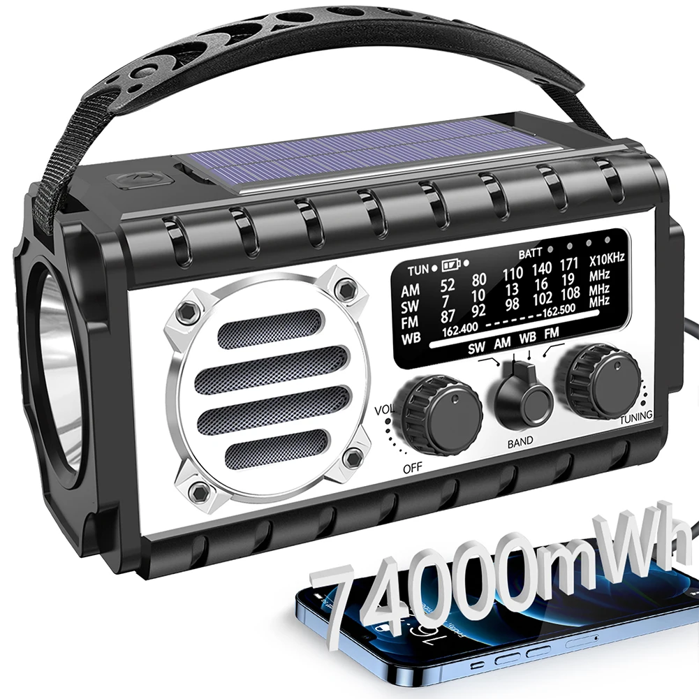 

Hand Crank Emergency Radio 20000mAh Portable Weather Radio with Flashlight Reading Lamp SOS Alarm Solar Radio for Emergency/Home