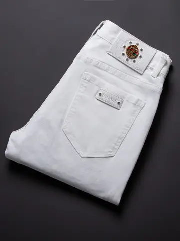 Beyaz kot erkek 2025 yaz ince erkek giyim elastik slim fit küçük ayaklar moda rahat pantolon