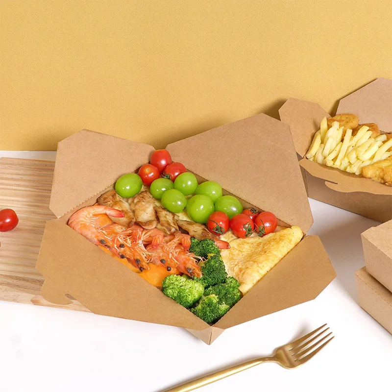 10/20PCS Disposable Fast Food Box Thickened Kraft Paper Folding Packaging Box Bento Cake Grilled Meat Salad Food Container