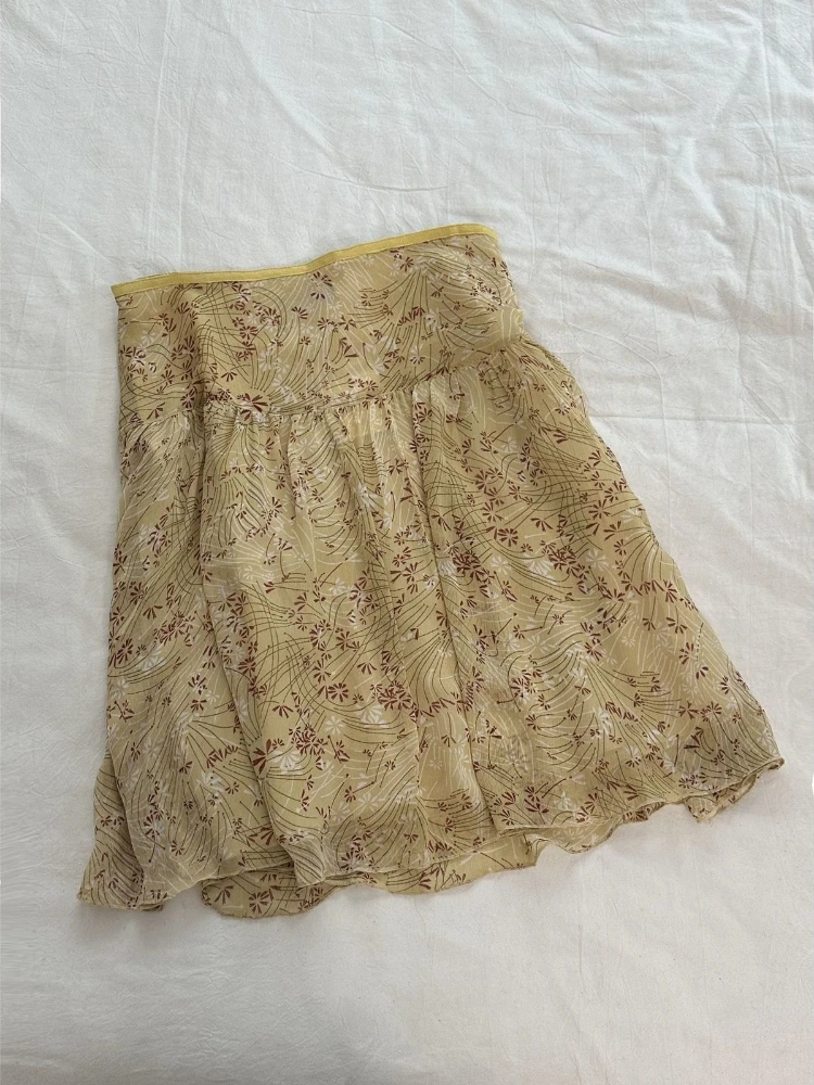 Fresh Summer New Printed Sen Style Japanese High Waisted Floral Slimming Short Skirt Temperament Chiffon Half Skirt for Women