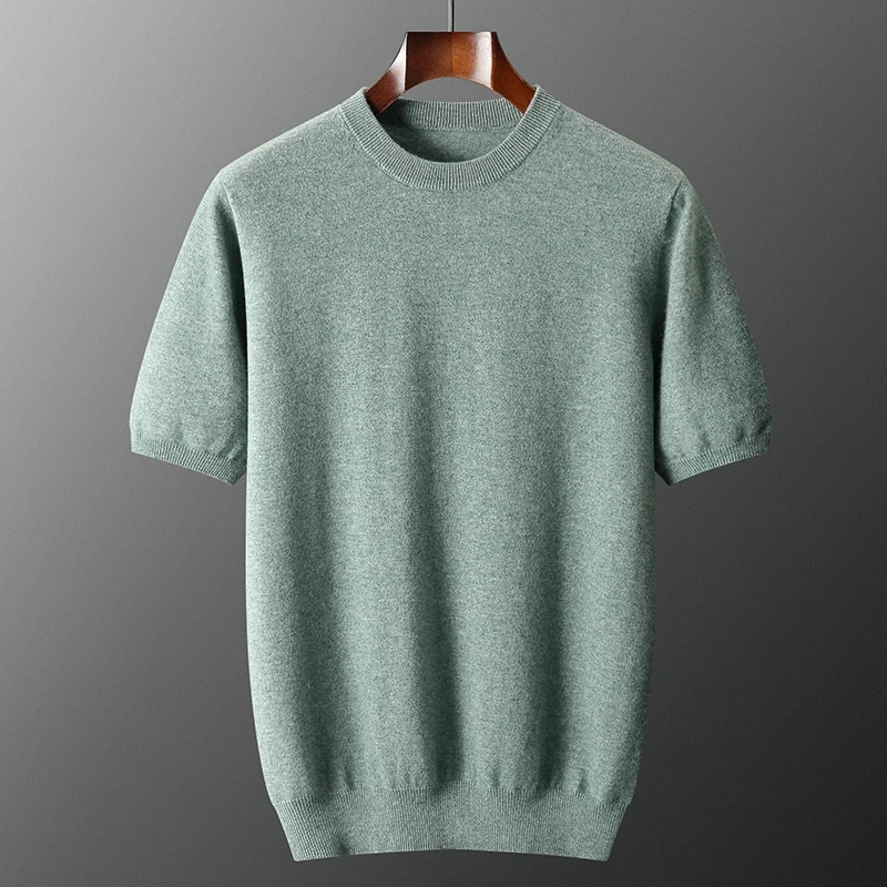 

Men Pullovers 100% Pure Cashmere Knitted Jumpers Hot Sale Oneck Soft Warm Short Sleeve Sweaters Solid Color Male Clothes