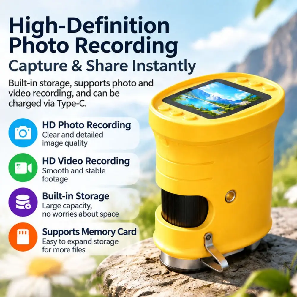 1000X Microscope Type-C Charging Precise Manual Focusing Camera TF Card Photo Storage Coated Optical Lens Portable Science