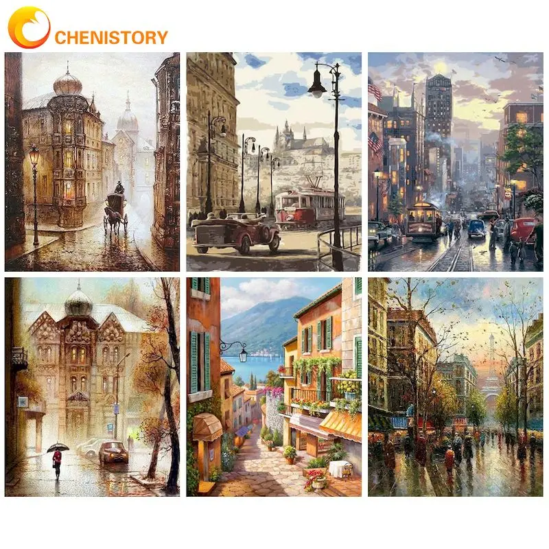 

CHENISTORY Modern Painting By Numbers For Handiwork Drawing By Numbers City Street Lanscape Markers By Numbers Gift Wall Art