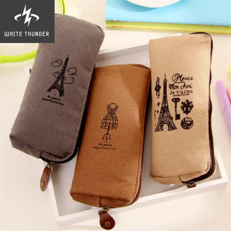 Retro towers linen pencil bag students Paris style pencil cases stationery material escolar office supplies New Arrival