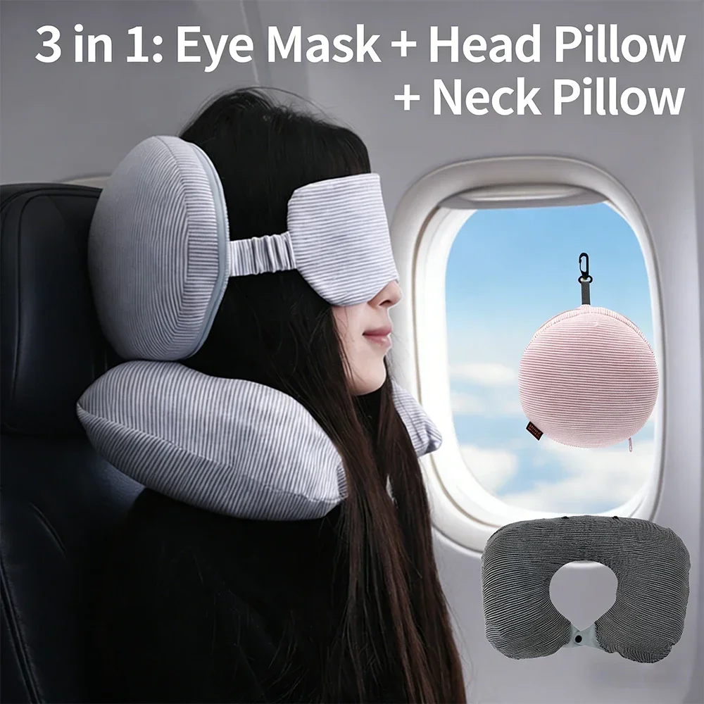 yes2-in-1 Eye Mask Portable Pillow Travel Pillow Airplane Portable Ultra lLight Inflatable U-shaped Neck Pillow Automatic