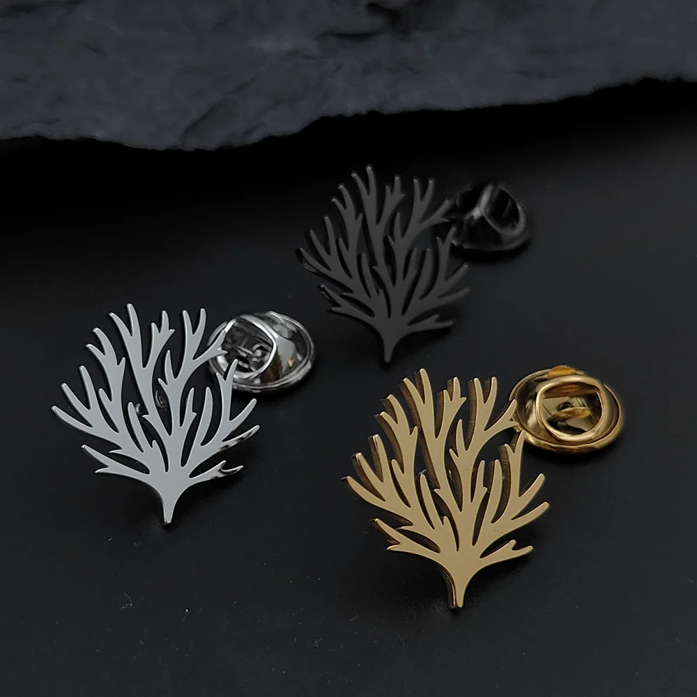 Broche de árbol de algas marinas de acero inoxidable para hombres, alfileres de solapa de traje, accesorios de joyería personalizados, regalos de fiesta de boda para papá