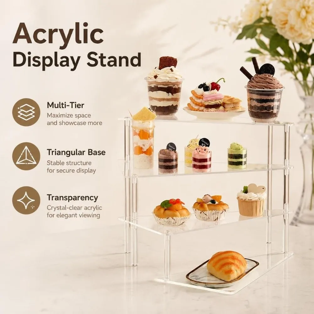 3/4 Tier Acrylic Display Stand Triangular Base Transparency Cupcake Stand Multifunctional Durable Acrylic Display Riser Party