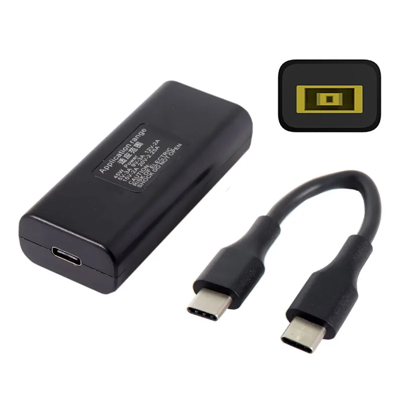 11.0*4.5mm Rectangle Jack Lenovo Input to USB C Converter with Type-C Power Plug Charge Cable 45w for Macbook Laptop Phone