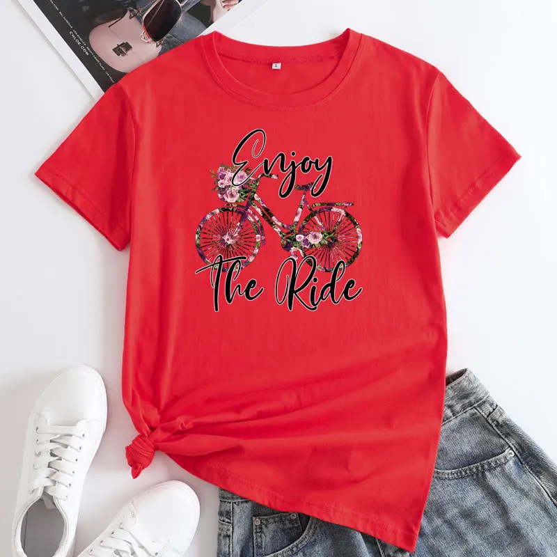 

Women T-shirt bicycle print cotton short sleeve