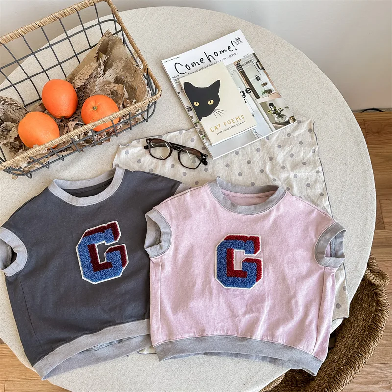 2026 New Summer Kids Casual Short‑Sleeve Tee Towel Embroidery Soft Layering Undershirt Tops For Boys And Girls Daily Wear