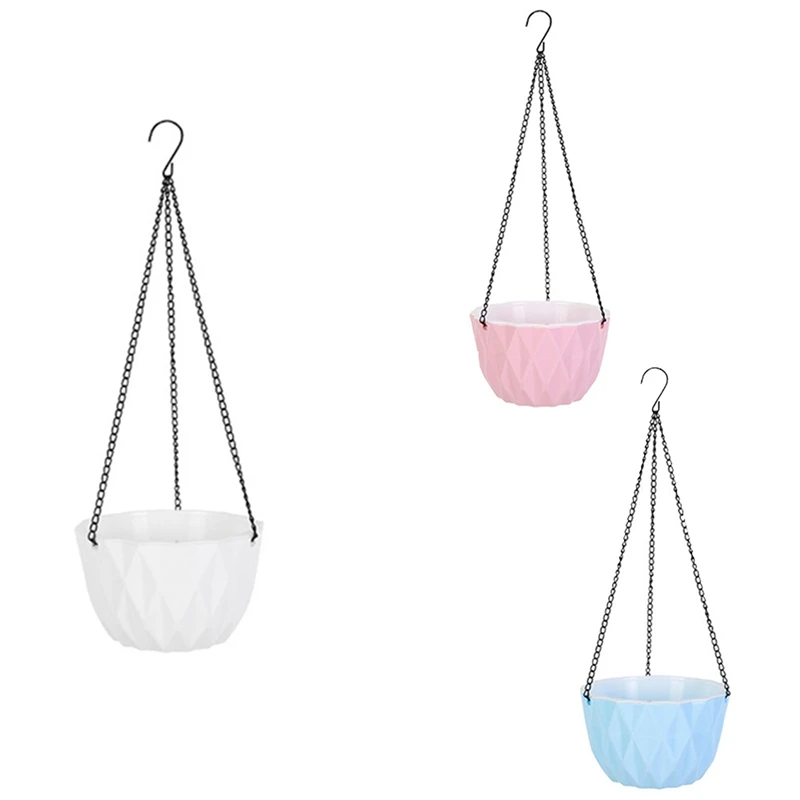 

2Pcs Hanging Flower Basket Self Automatic Water Absorption Hanging Flower Pot Waterproof Resin Plant Hanger For Garden Pink