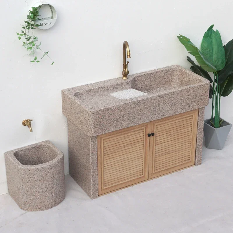 Marble laundry sink with washboard, patio sink, balcony, outdoor natural stone vanity, basin