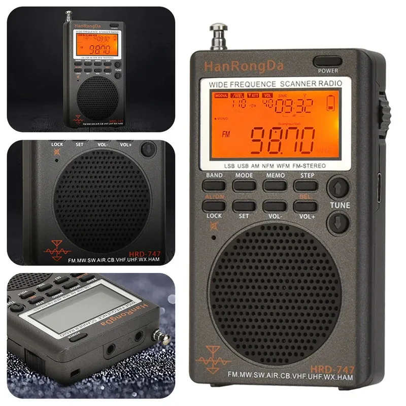 

Portable Radio NOAA Alert Full-Band Mini Radio Receiver FM/MW/SW/SSB/LSB/AIR/CB/VHF(UHF)/UBD/WX/HAM