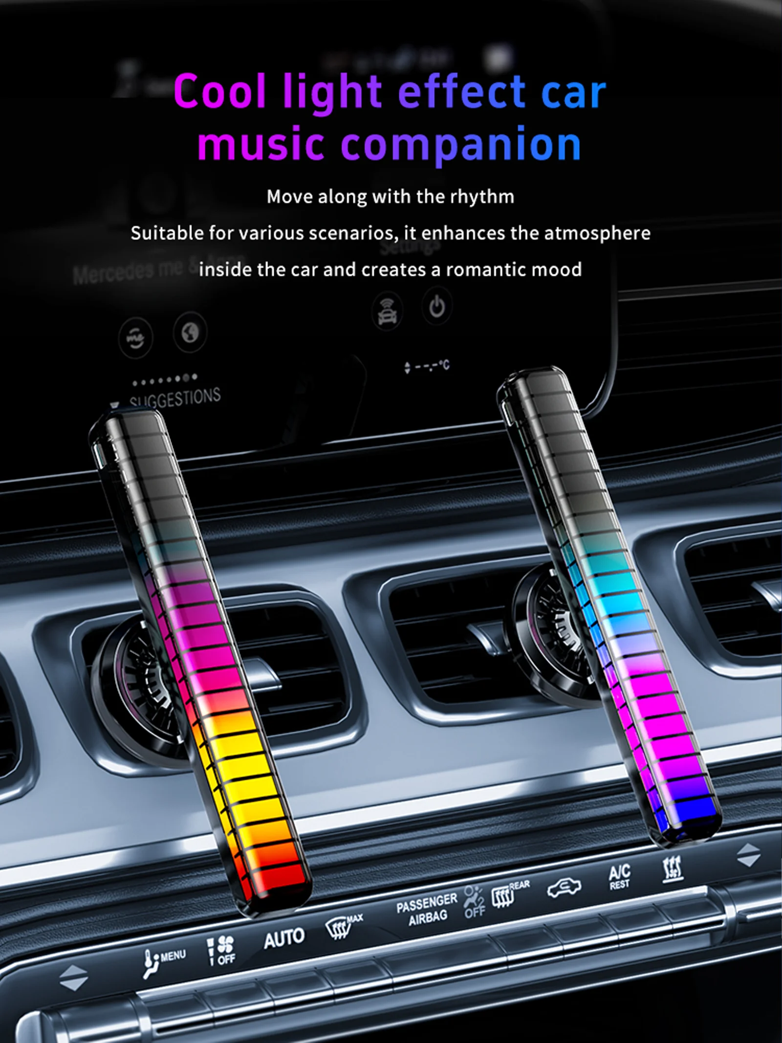 

RGB Music Rhythm Light Voice Controlled Atmosphere Light Car Air Outlet Aromatherapy Atmosphere Lamp LED Rhythm Pickup Lamp